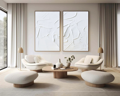 White Minimalist Plaster Art Painting hand-painted Set Of 2 #HM1864