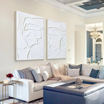 White Minimalist Plaster Art Painting hand-painted Set Of 2 #HM1865