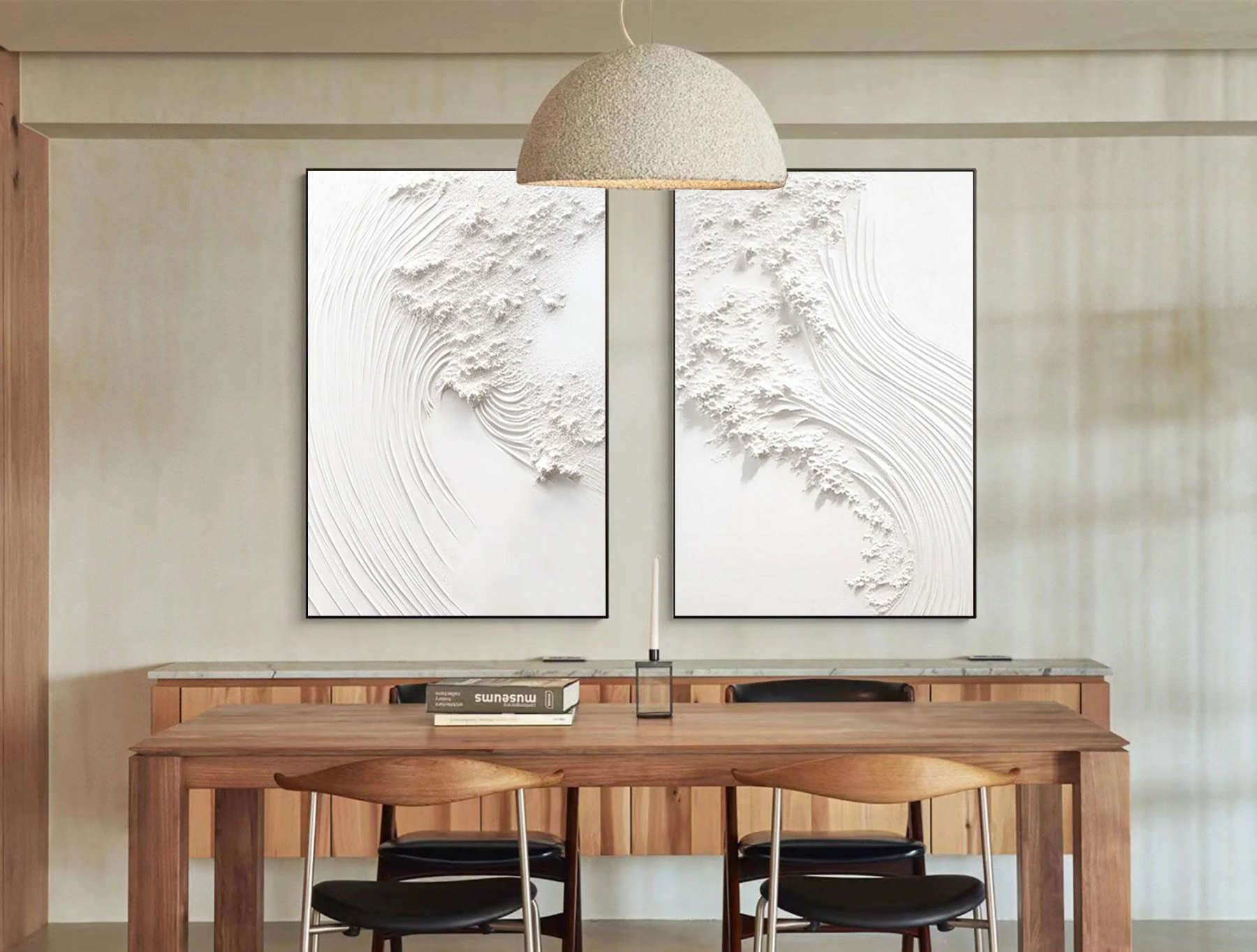 White Minimalist Plaster Art Painting hand-painted Set Of 2 #HM1866