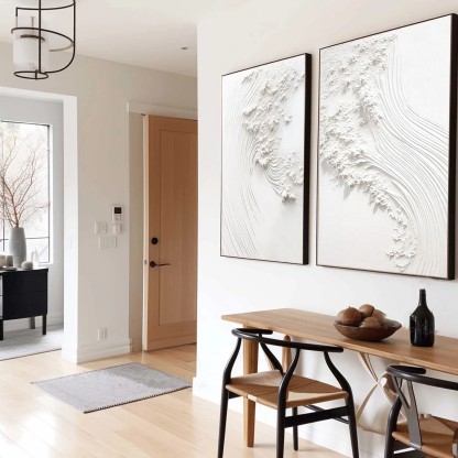 White Minimalist Plaster Art Painting hand-painted Set Of 2 #HM1866