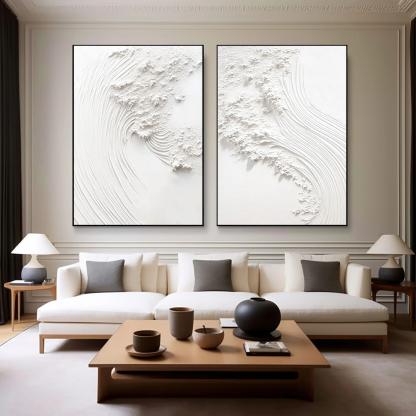 White Minimalist Plaster Art Painting hand-painted Set Of 2 #HM1866