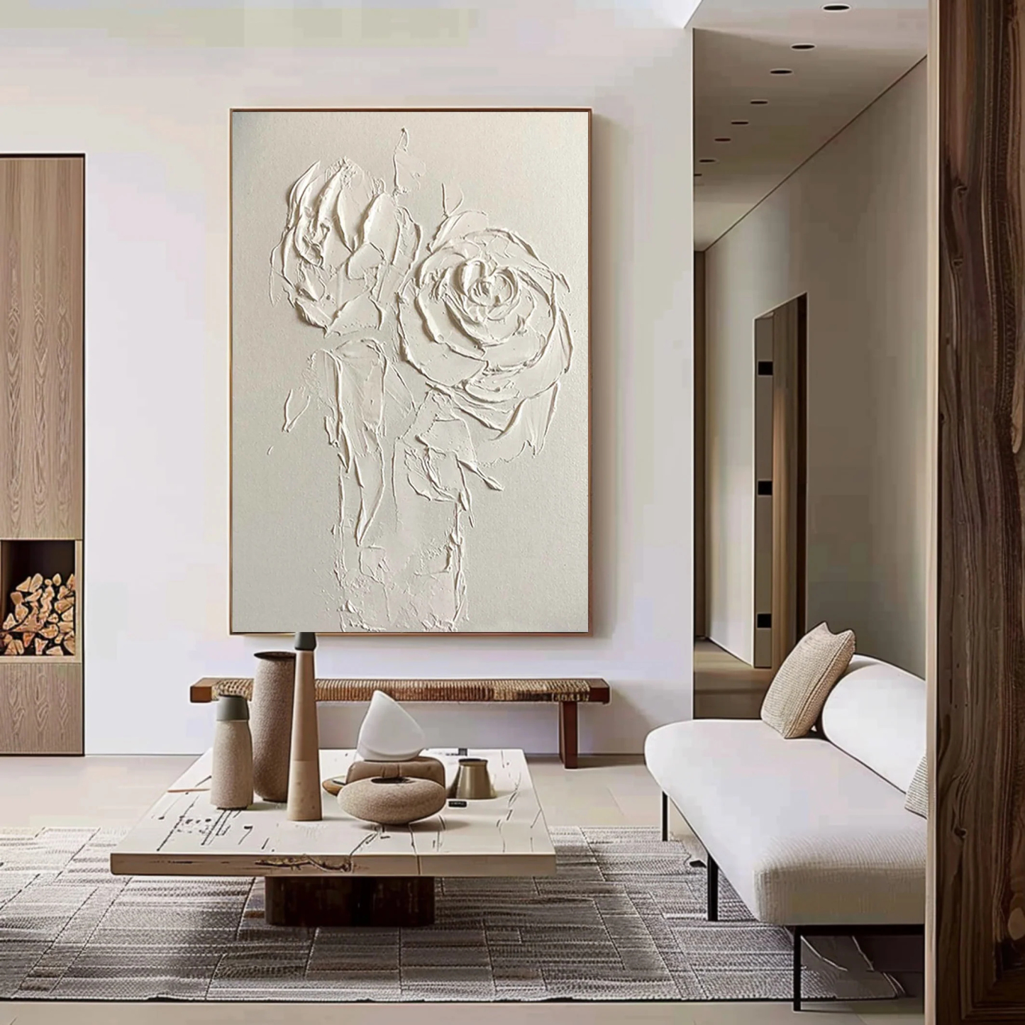 White Flower Plaster Art Painting hand-painted #HM1852