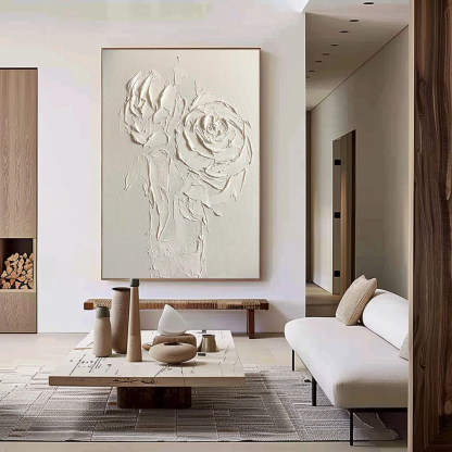 White Flower Plaster Art Painting hand-painted #HM1852