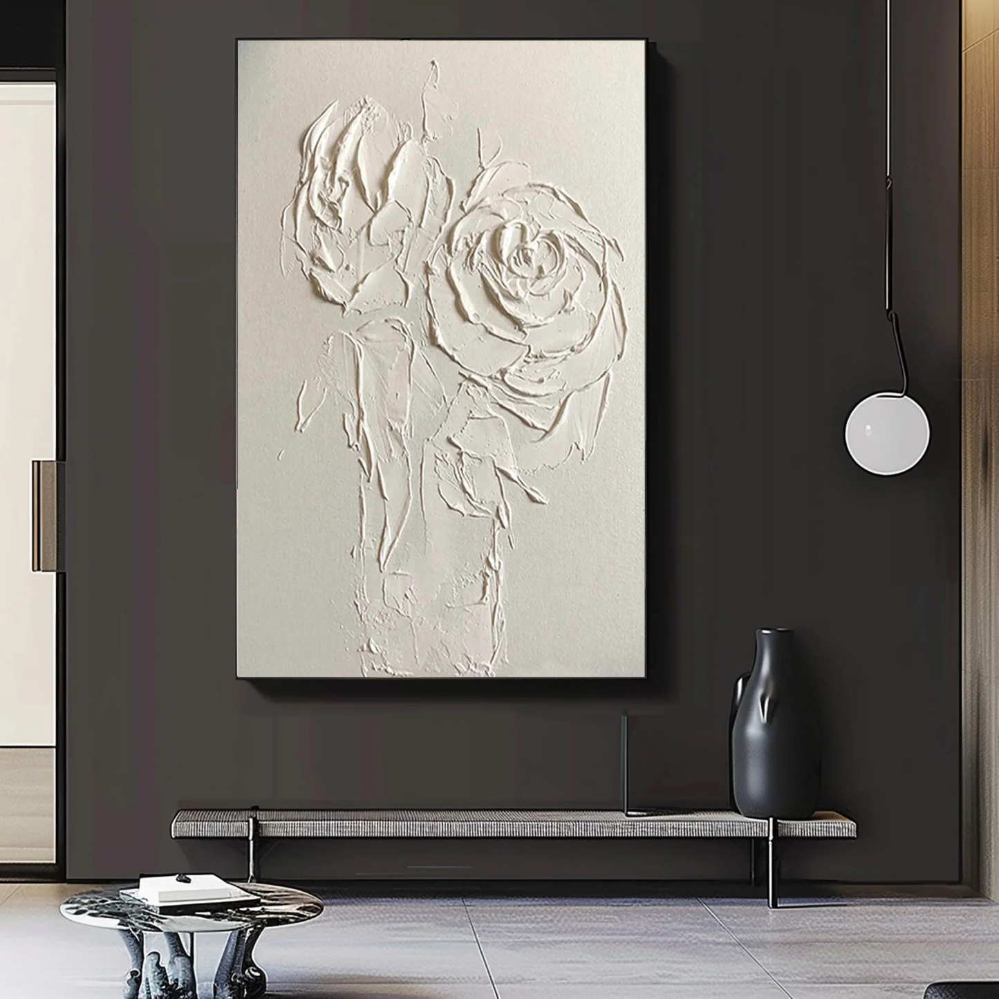 White Flower Plaster Art Painting hand-painted #HM1852