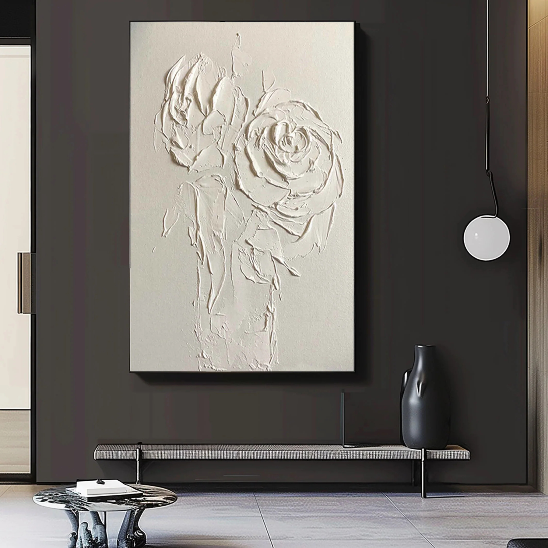 White Flower Plaster Art Painting hand-painted #HM1852