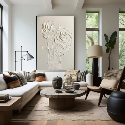 White Flower Plaster Art Painting hand-painted #HM1852