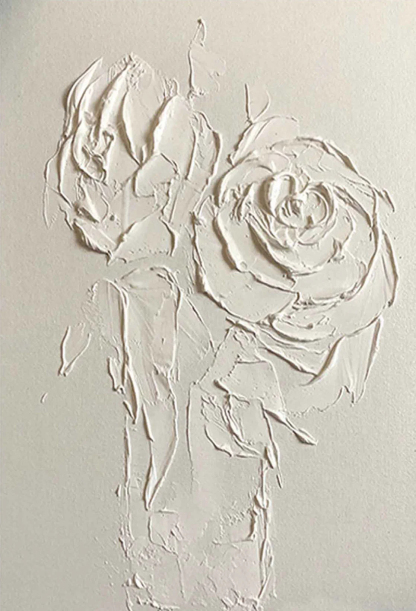 White Flower Plaster Art Painting hand-painted #HM1852
