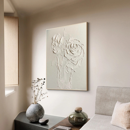 White Flower Plaster Art Painting hand-painted #HM1852