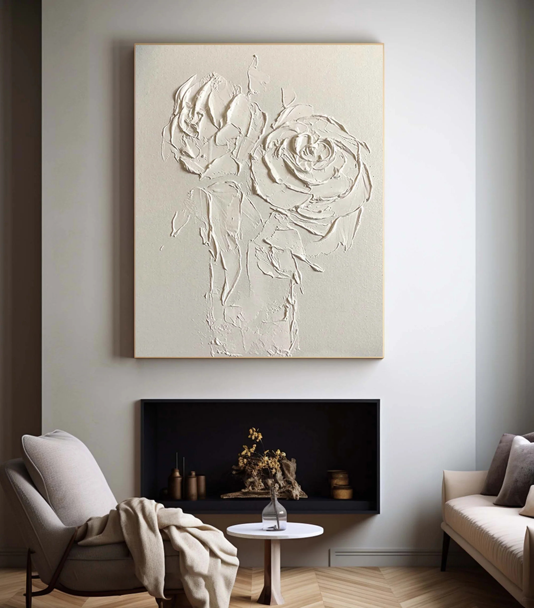 White Flower Plaster Art Painting hand-painted #HM1852
