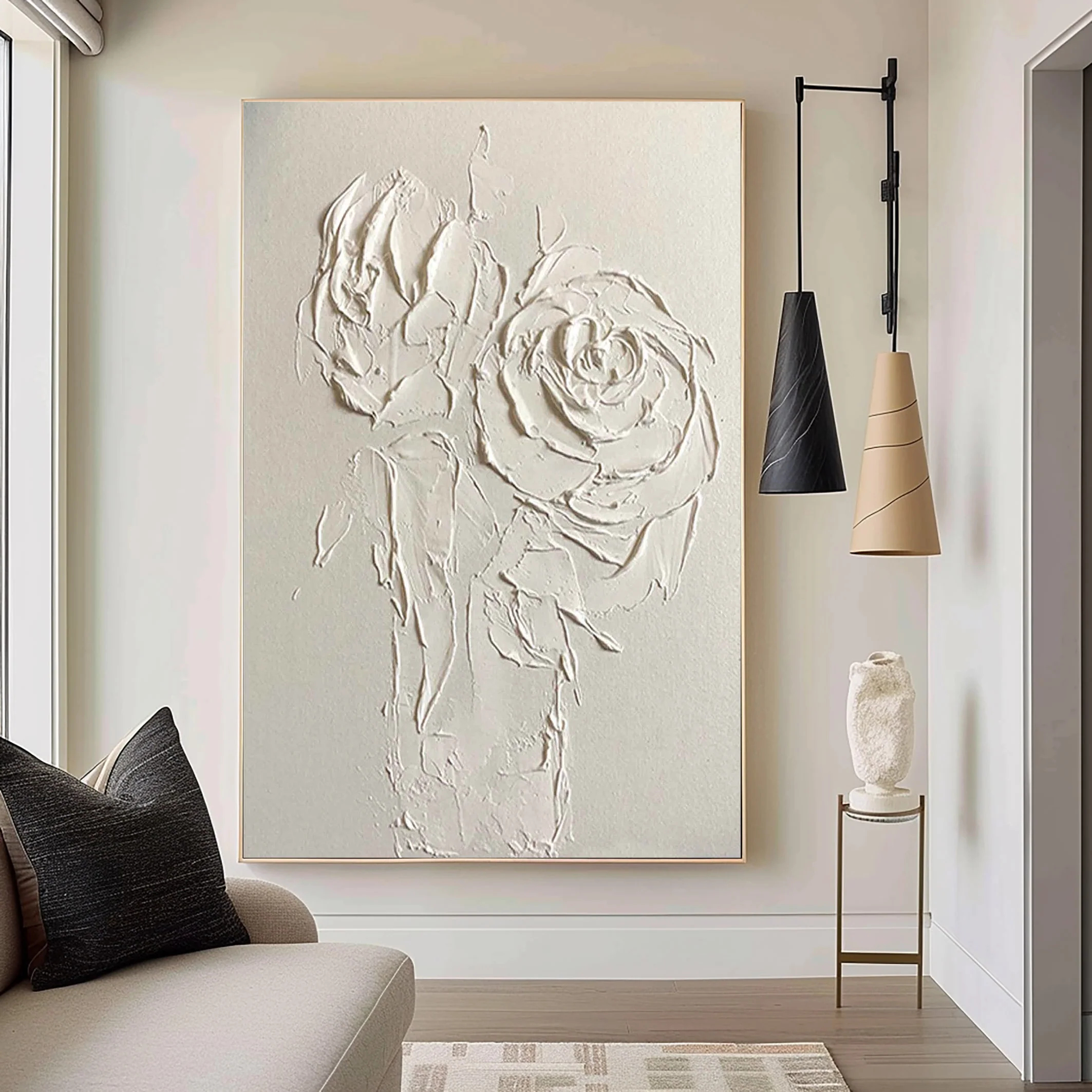 White Flower Plaster Art Painting hand-painted #HM1852