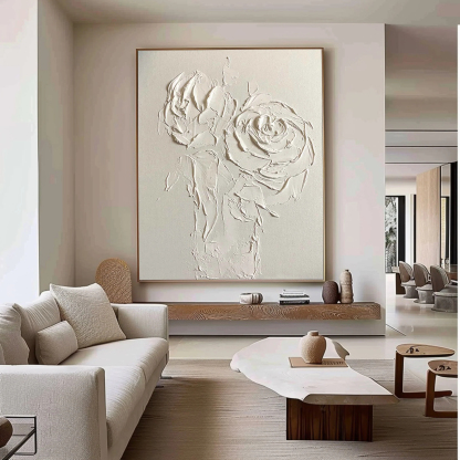 White Flower Plaster Art Painting hand-painted #HM1852