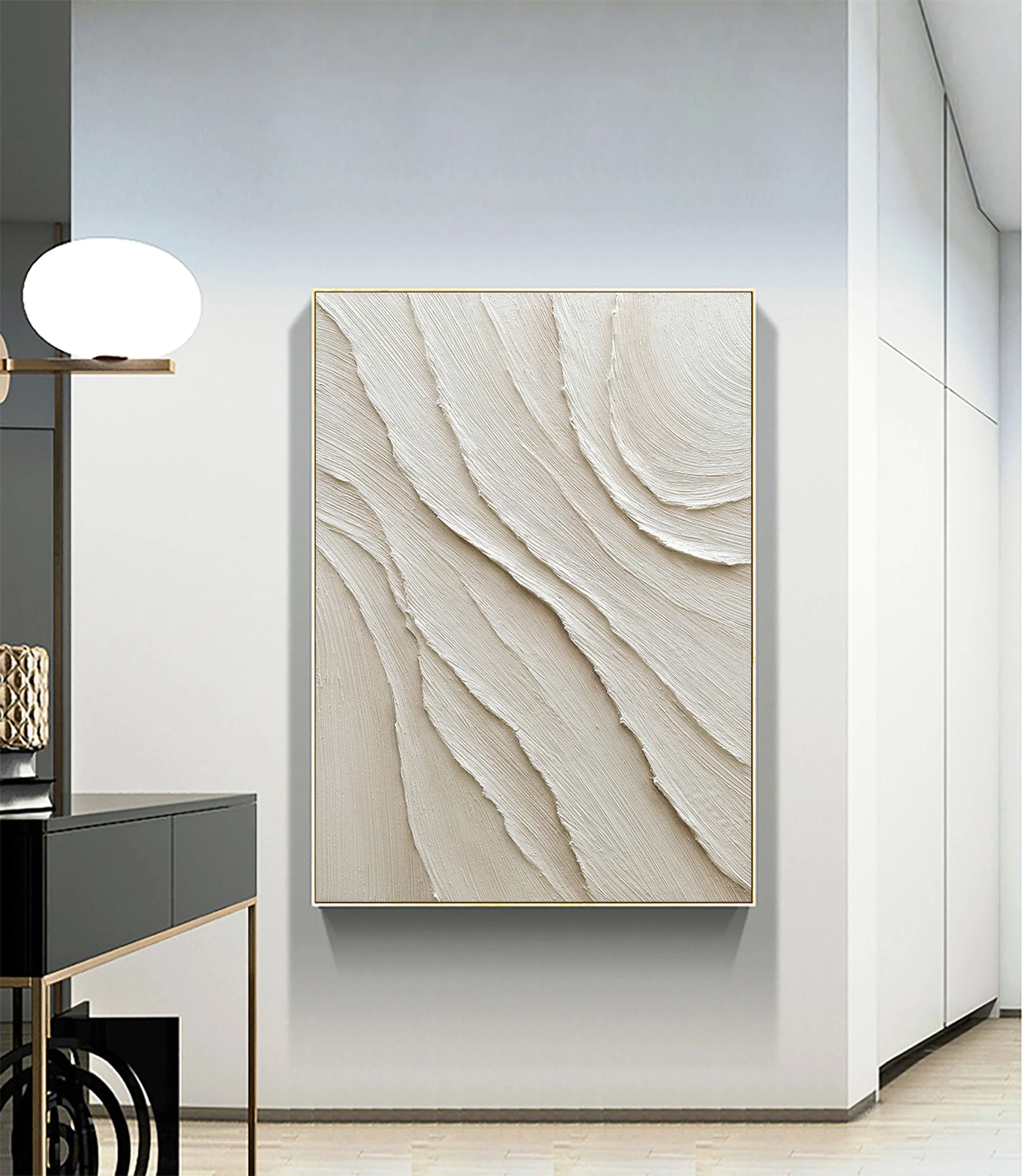 White Minimalist Plaster Art Painting hand-painted #HM1851