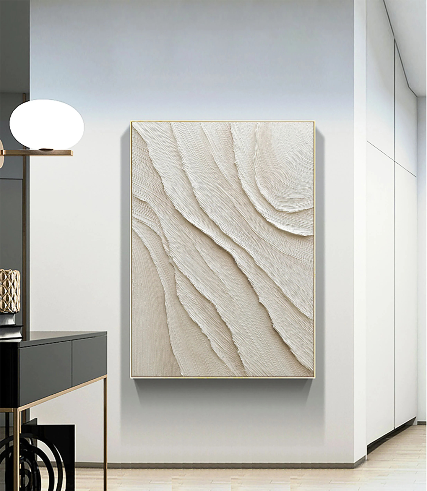White Minimalist Plaster Art Painting hand-painted #HM1851