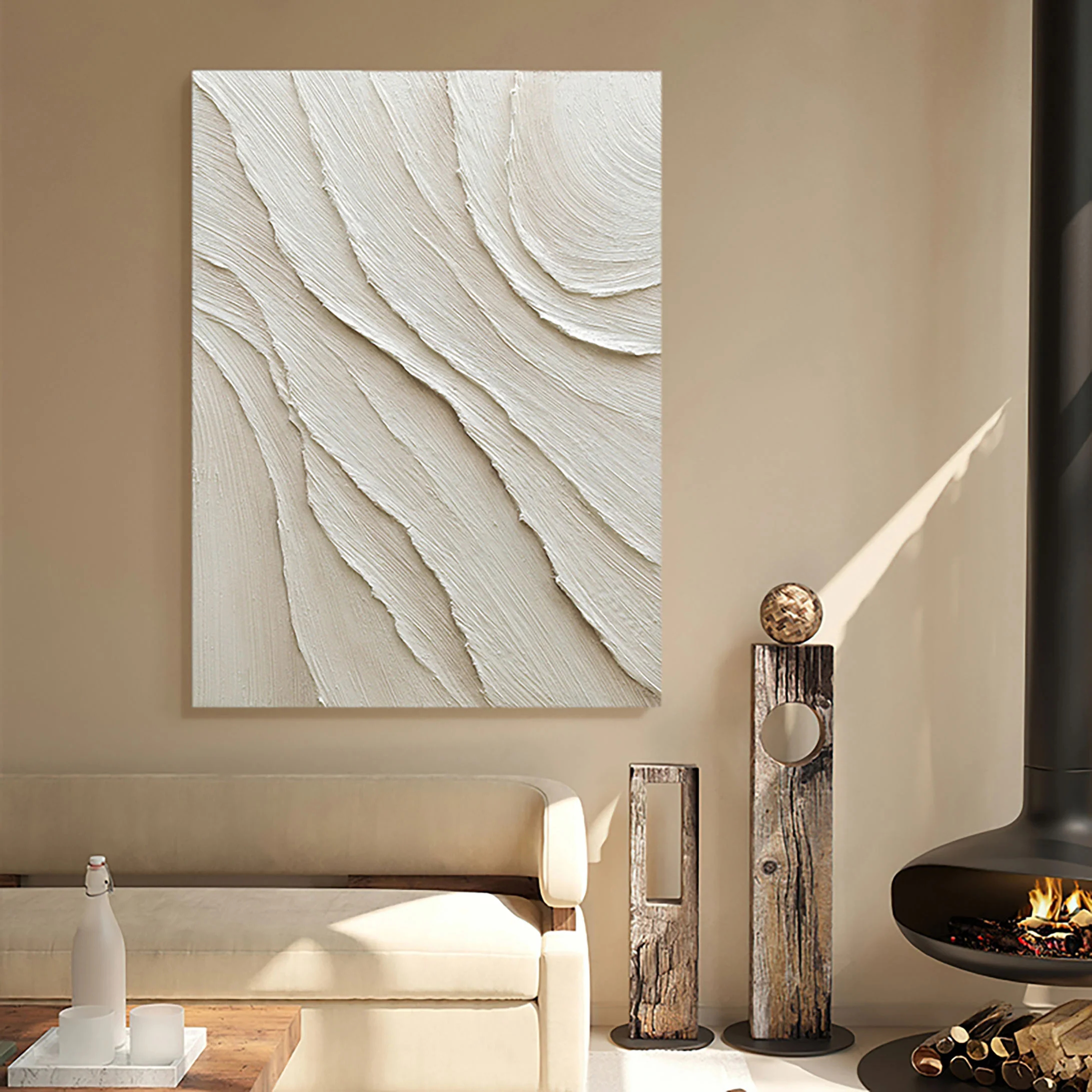 White Minimalist Plaster Art Painting hand-painted #HM1851