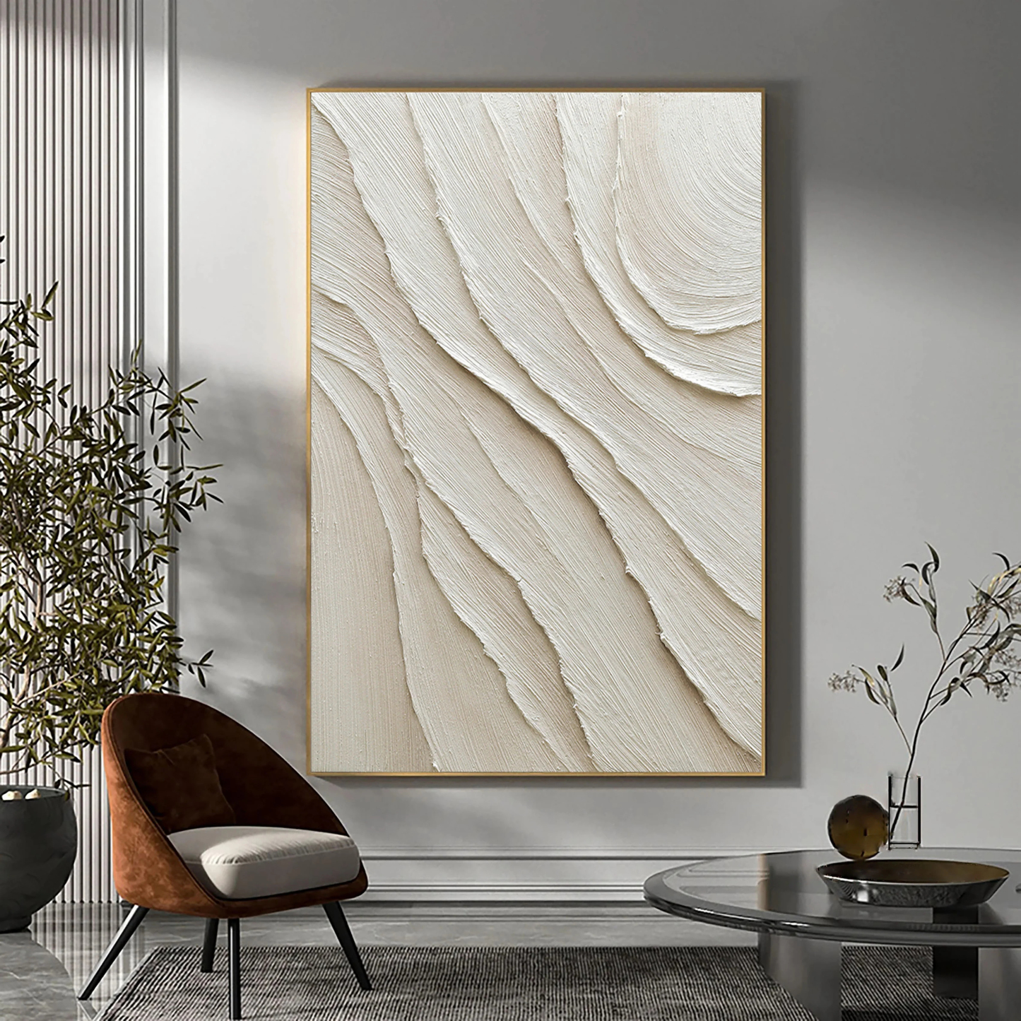 White Minimalist Plaster Art Painting hand-painted #HM1851