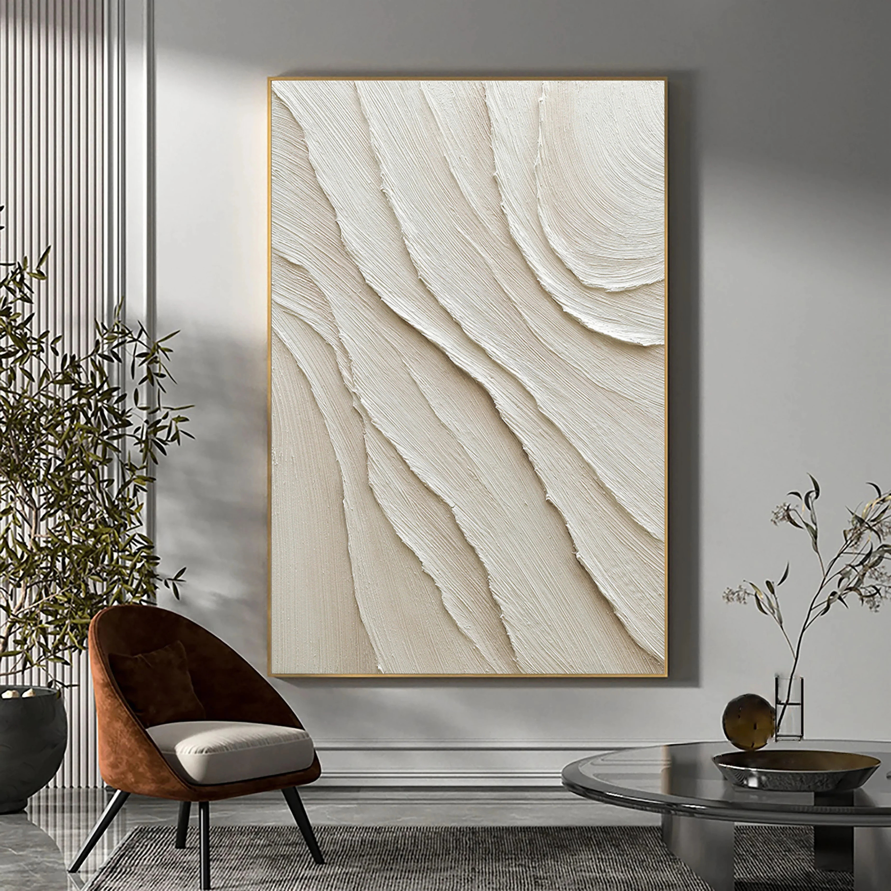 White Minimalist Plaster Art Painting hand-painted #HM1851