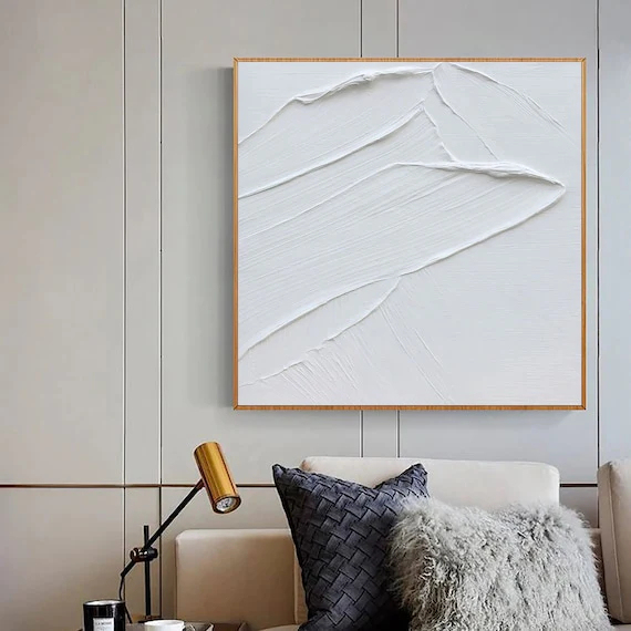 White Minimalist Plaster Art Painting hand-painted #HM1854