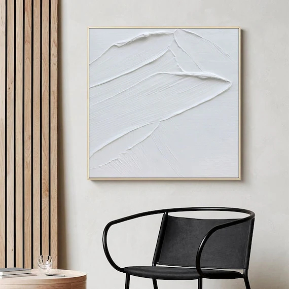 White Minimalist Plaster Art Painting hand-painted #HM1854