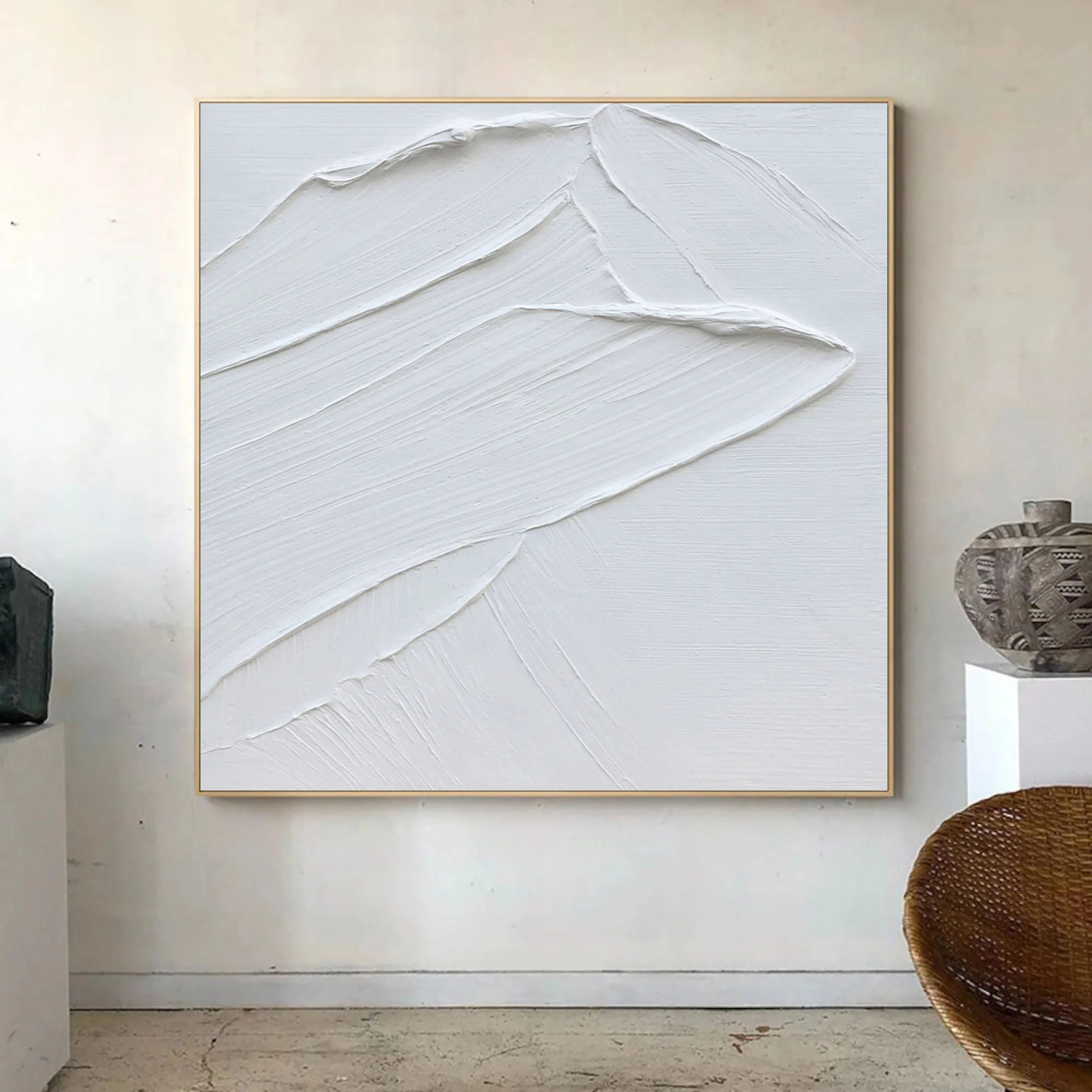 White Minimalist Plaster Art Painting hand-painted #HM1854
