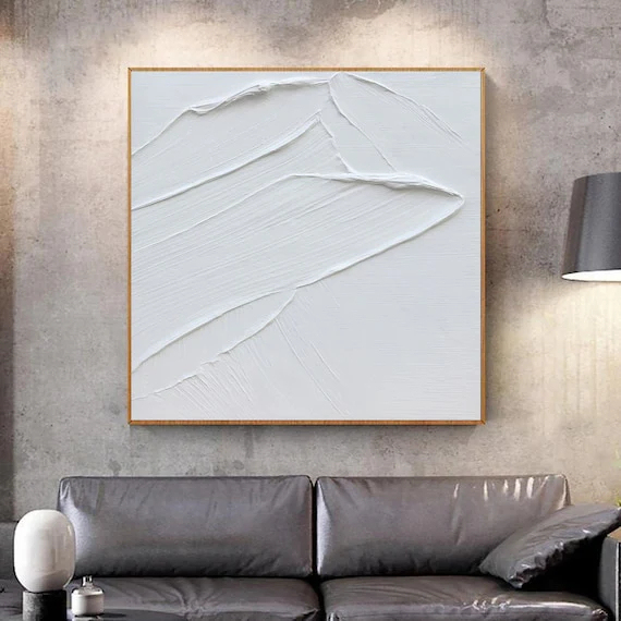 White Minimalist Plaster Art Painting hand-painted #HM1854