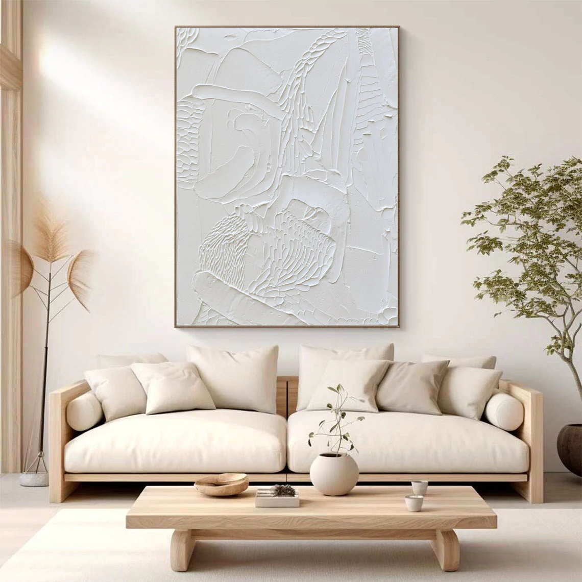 White Minimalist Plaster Art Painting hand-painted #HM1849