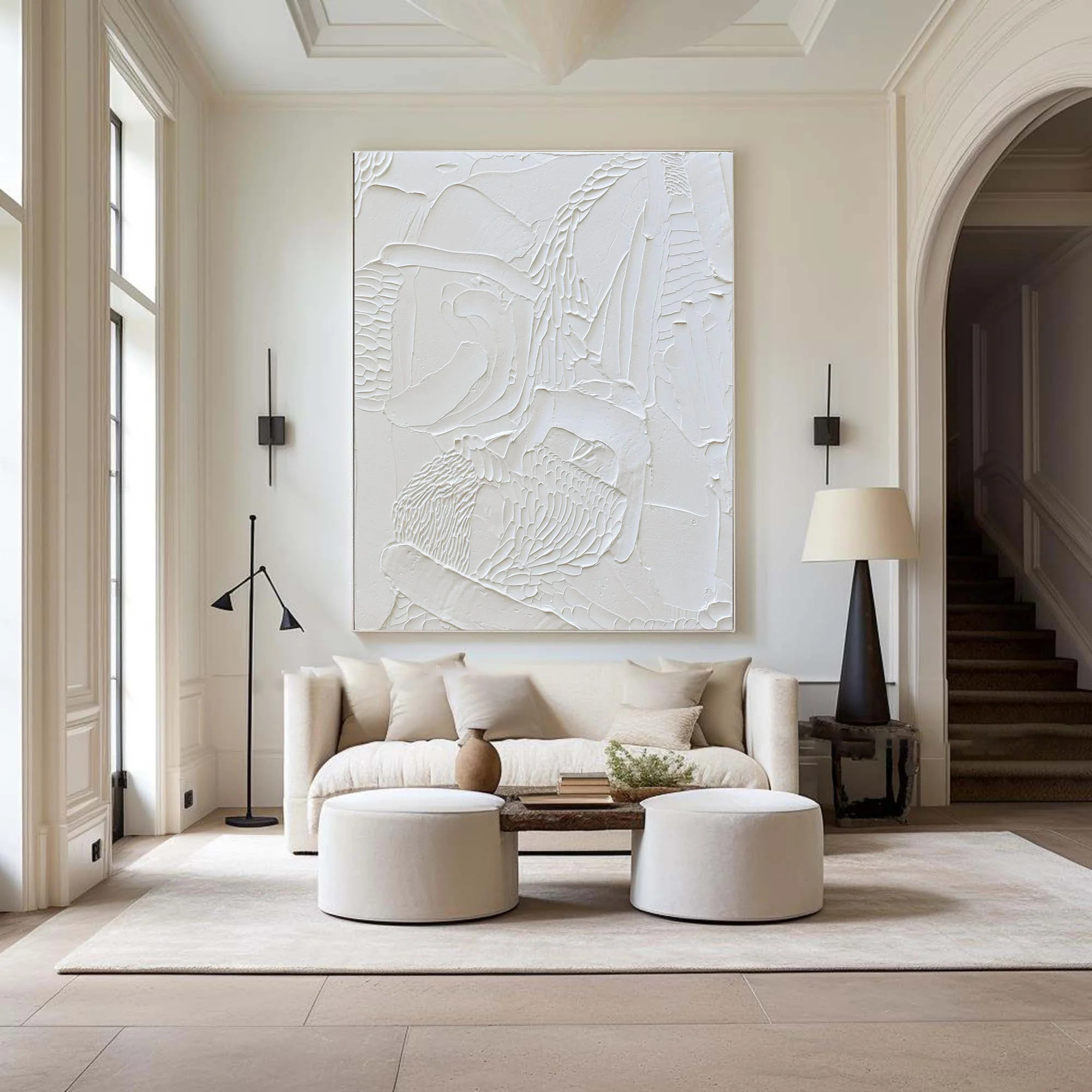 White Minimalist Plaster Art Painting hand-painted #HM1849