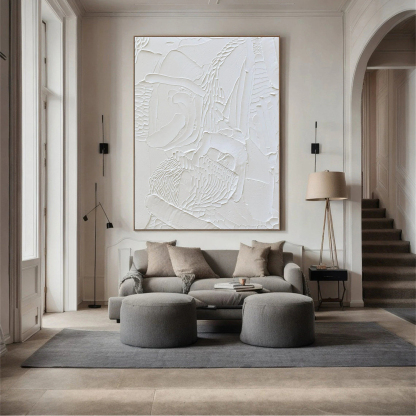 White Minimalist Plaster Art Painting hand-painted #HM1849