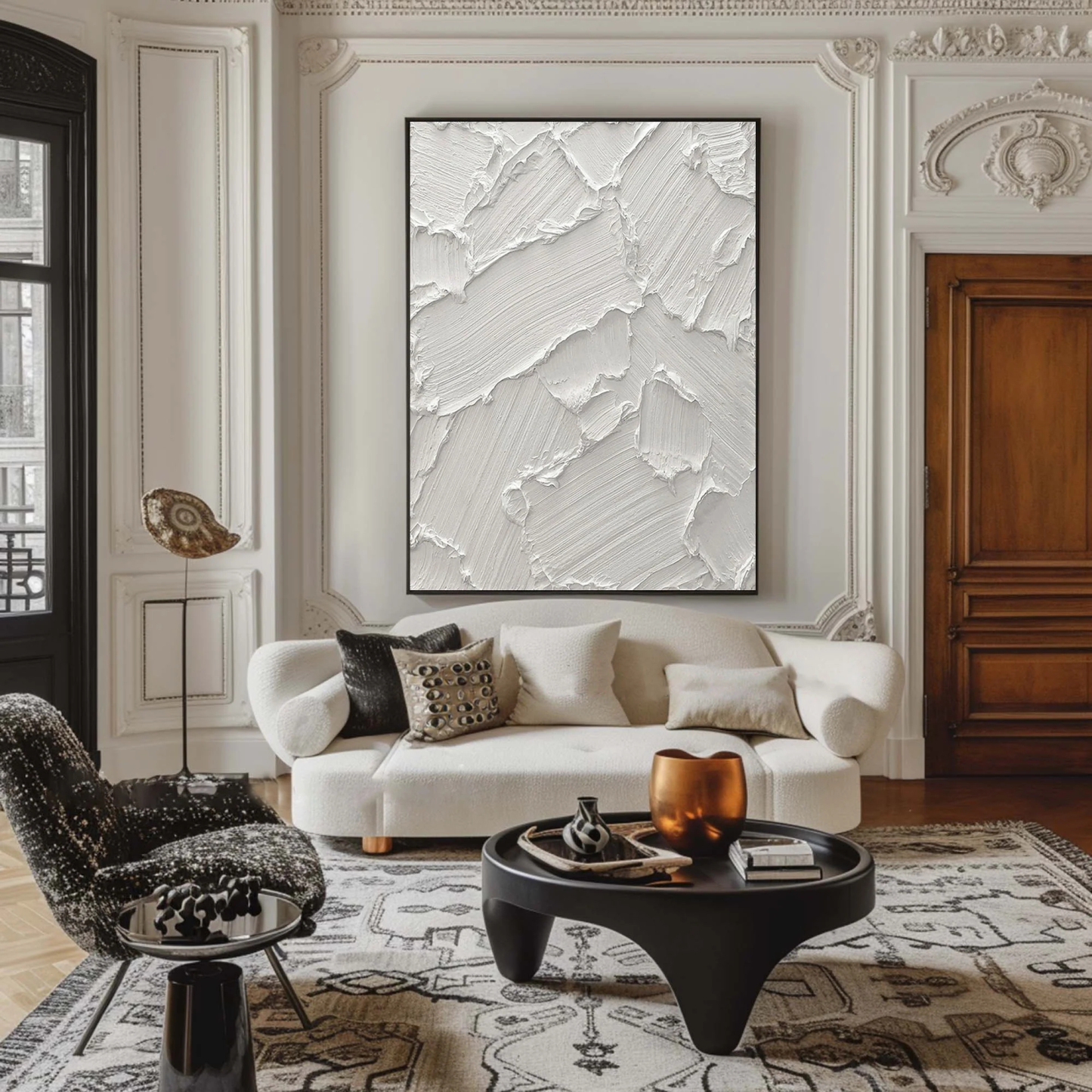 White Minimalist Plaster Art Painting hand-painted #HM1848