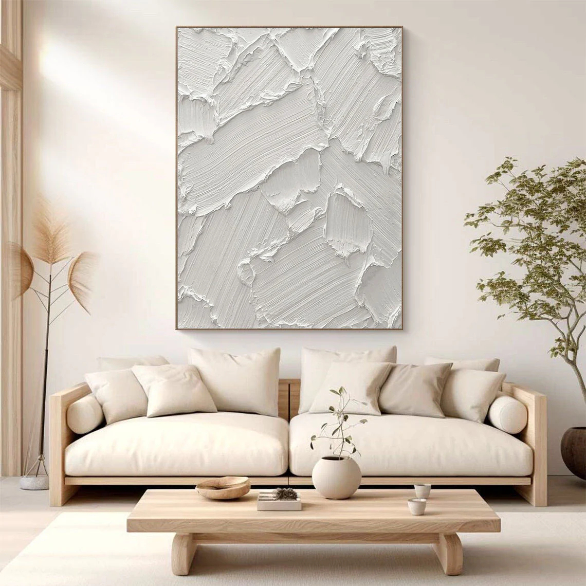 White Minimalist Plaster Art Painting hand-painted #HM1848