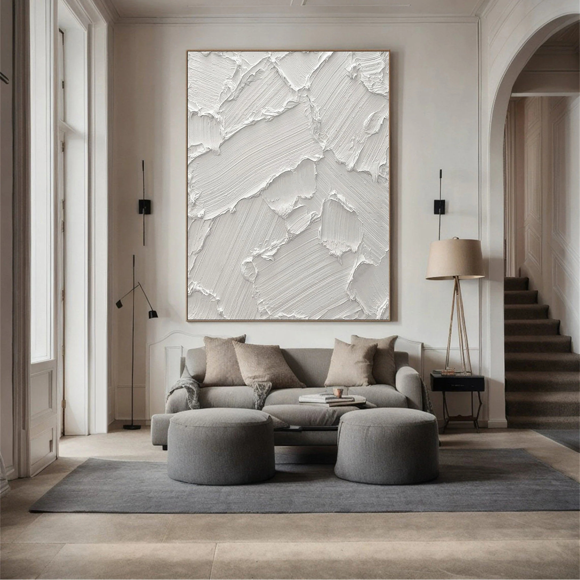 White Minimalist Plaster Art Painting hand-painted #HM1848