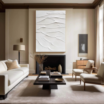 White Minimalist Plaster Art Painting hand-painted #HM1845