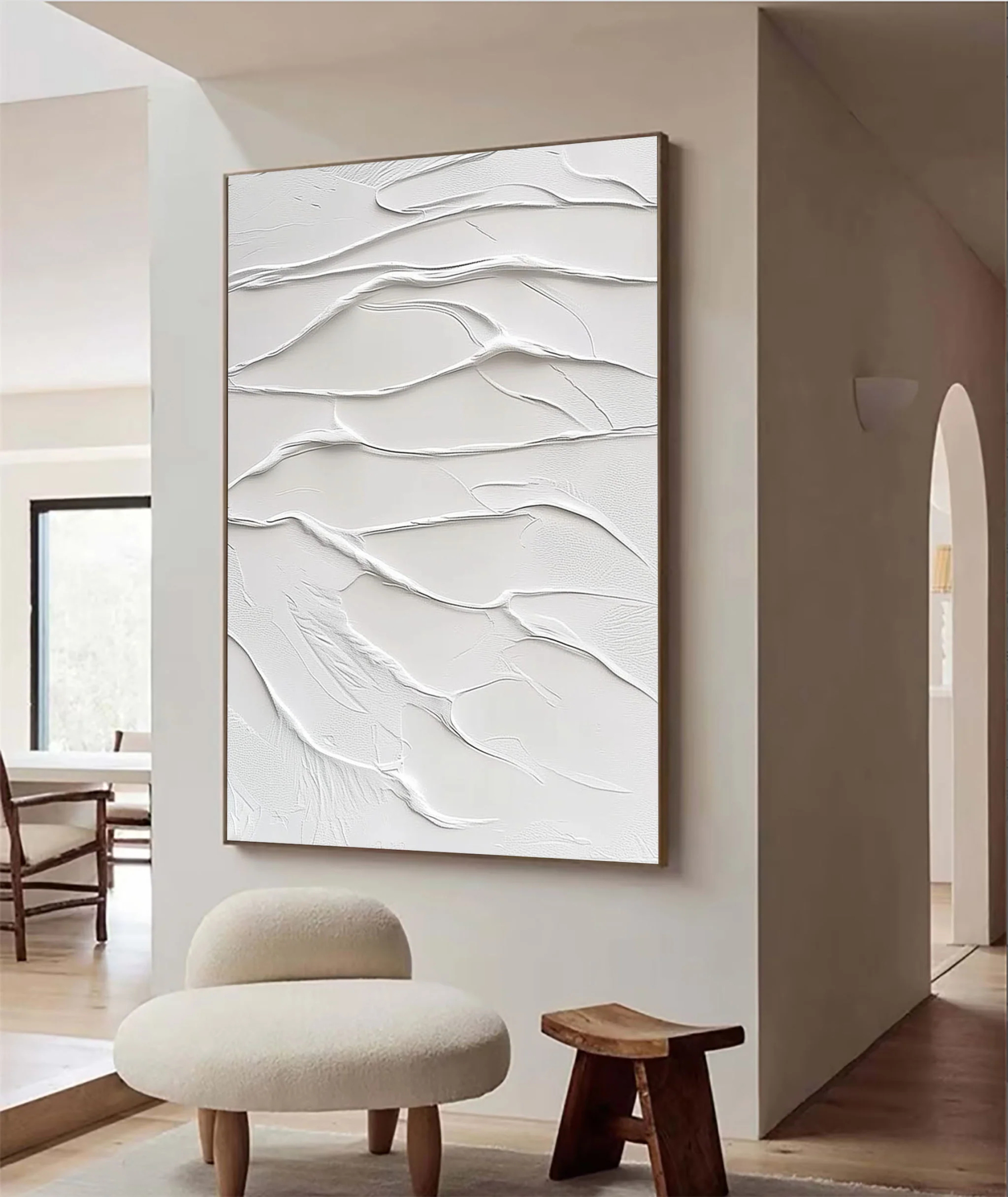 White Minimalist Plaster Art Painting hand-painted #HM1845