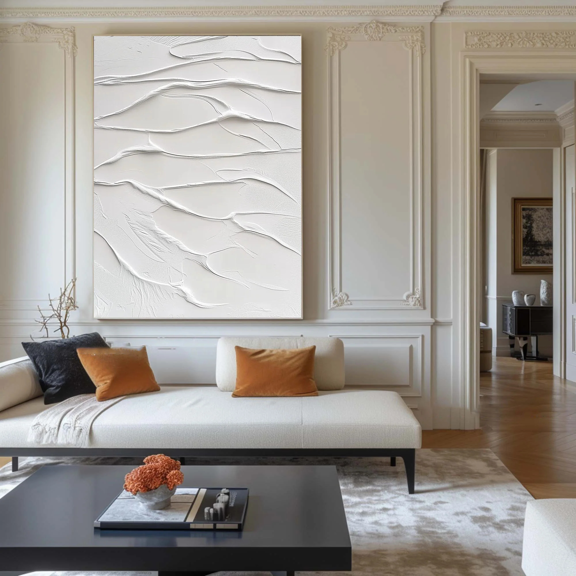 White Minimalist Plaster Art Painting hand-painted #HM1845