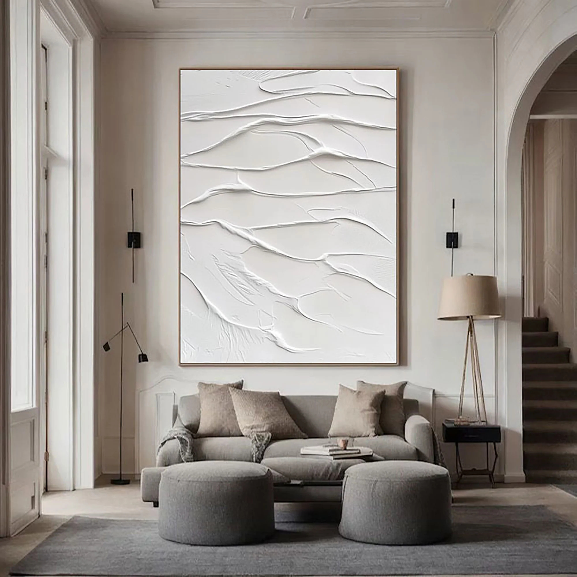 White Minimalist Plaster Art Painting hand-painted #HM1845