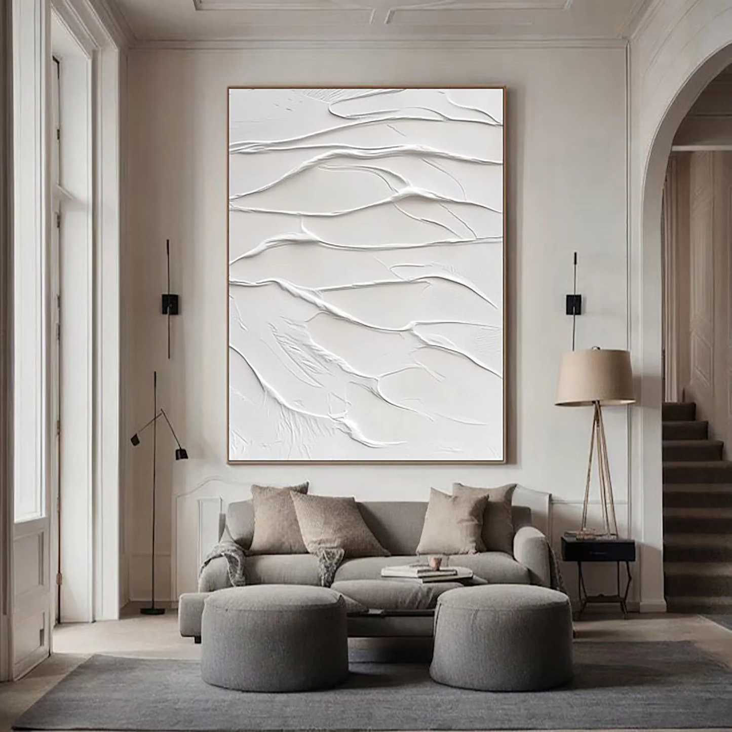 White Minimalist Plaster Art Painting hand-painted #HM1845