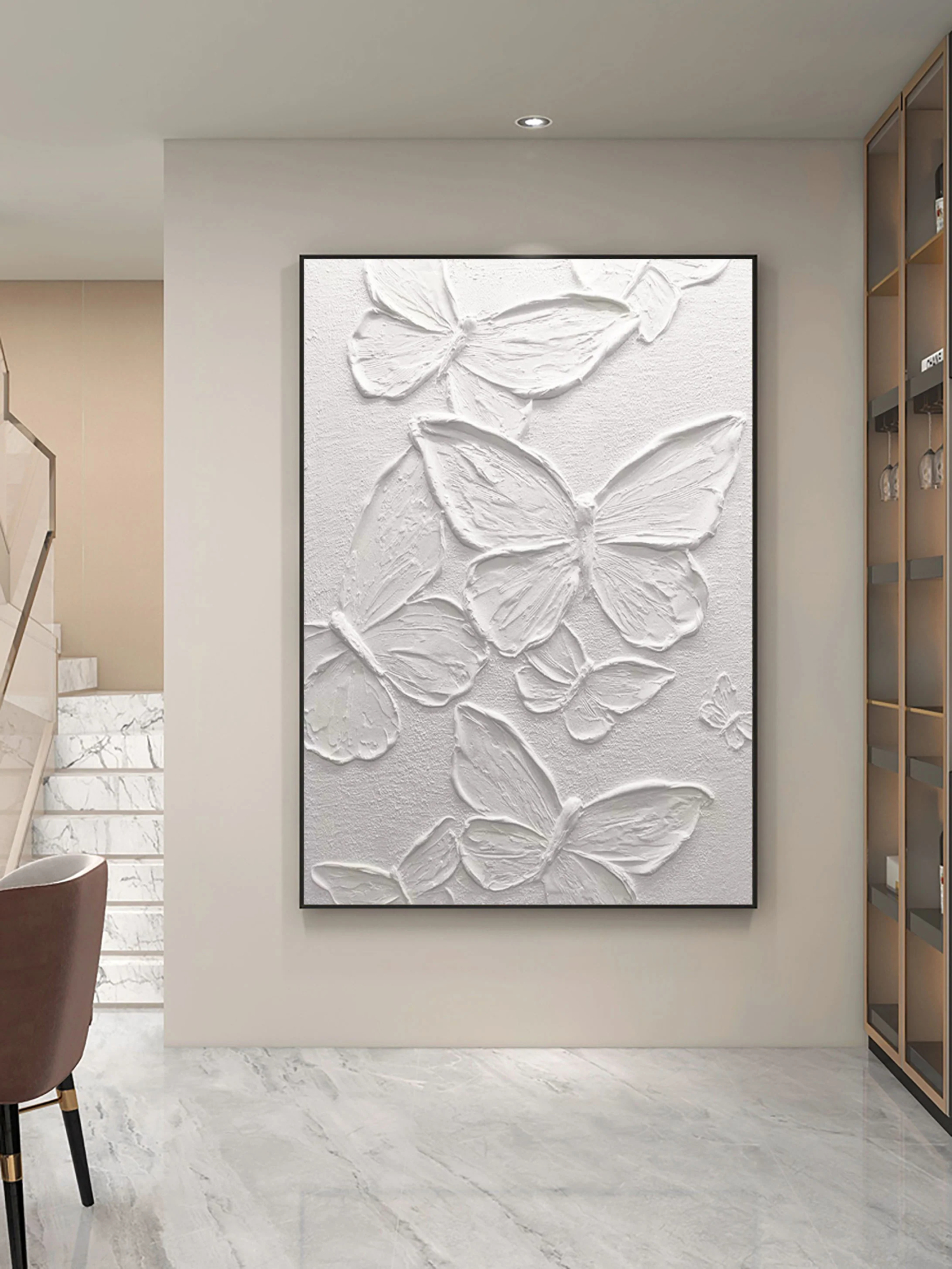 White Minimalist Plaster Art Painting Butterfly hand-painted #HM1845