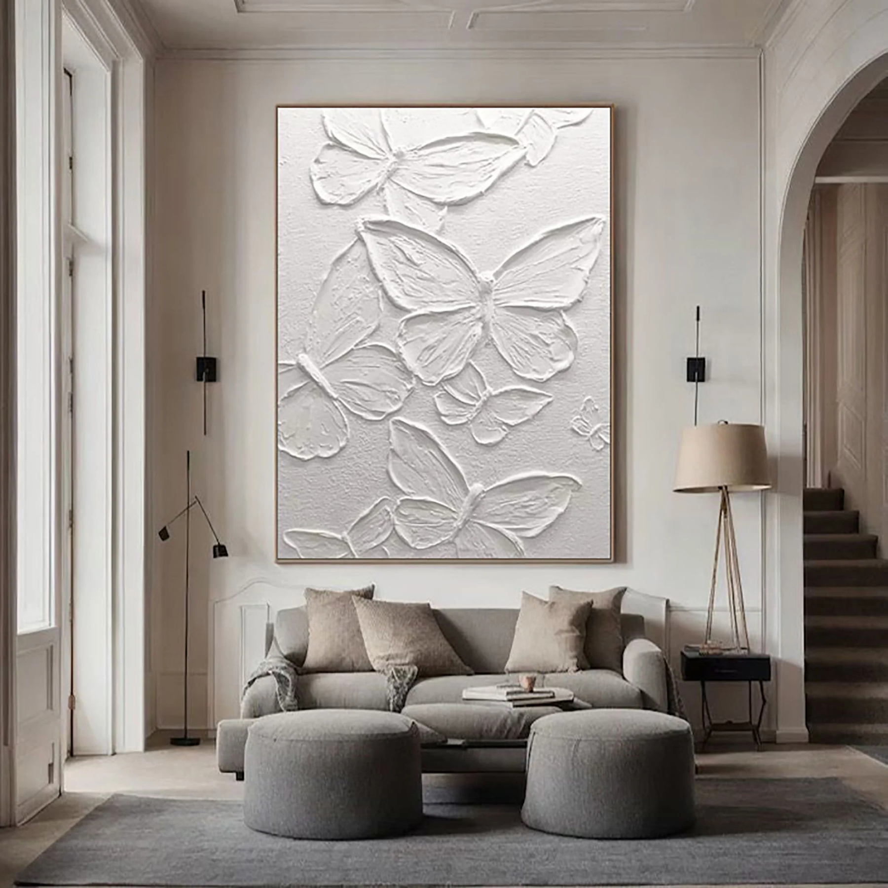 White Minimalist Plaster Art Painting Butterfly hand-painted #HM1845