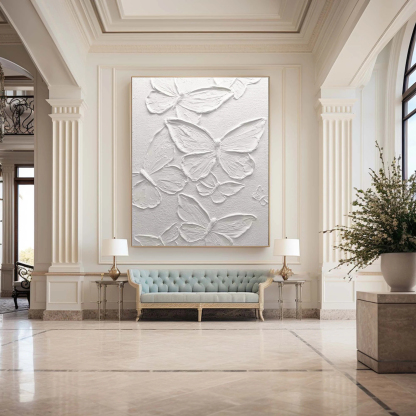 White Minimalist Plaster Art Painting Butterfly hand-painted #HM1845