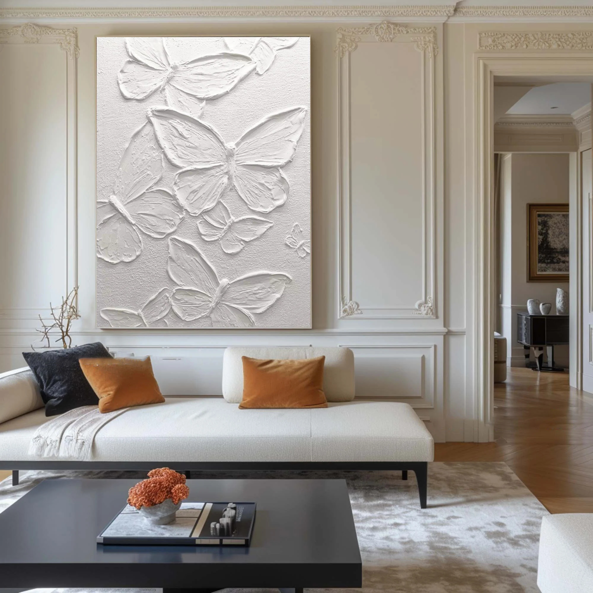 White Minimalist Plaster Art Painting Butterfly hand-painted #HM1845
