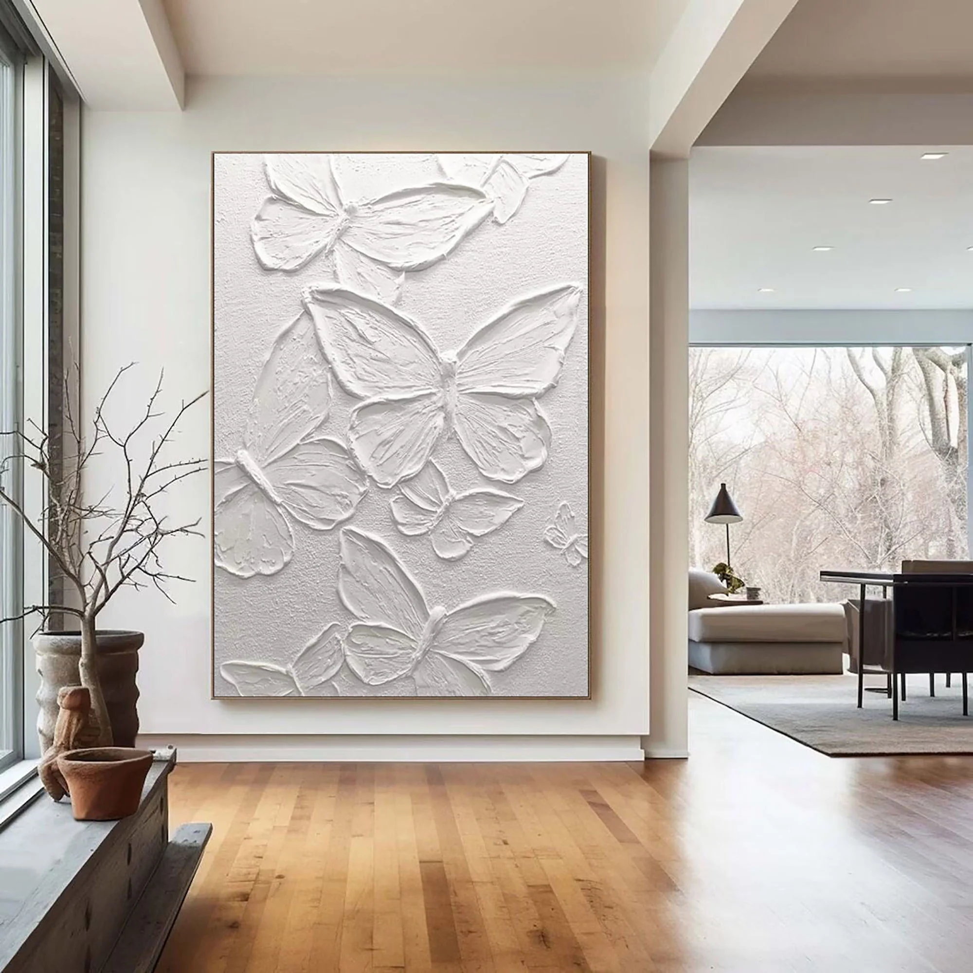 White Minimalist Plaster Art Painting Butterfly hand-painted #HM1845