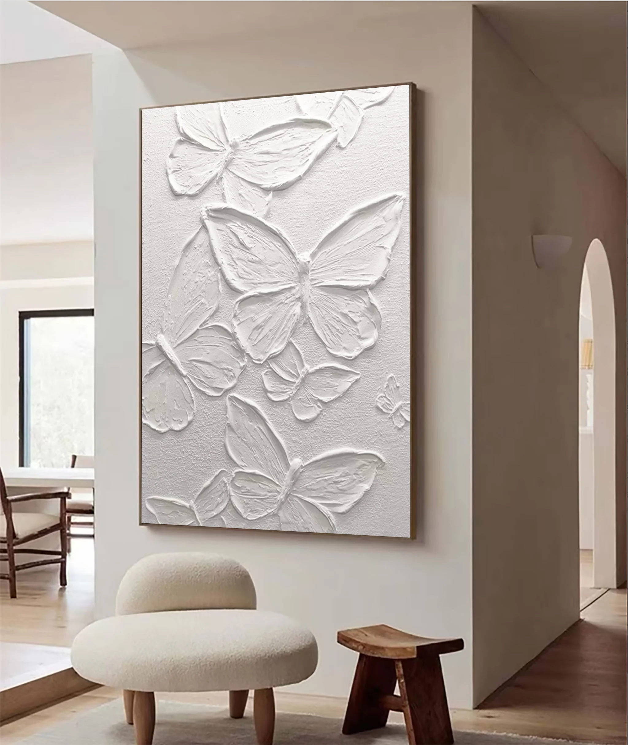 White Minimalist Plaster Art Painting Butterfly hand-painted #HM1845