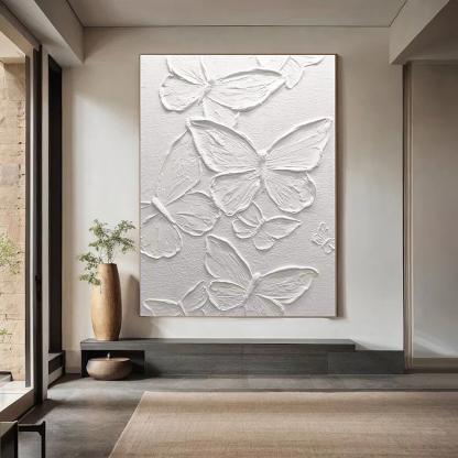 White Minimalist Plaster Art Painting Butterfly hand-painted #HM1845