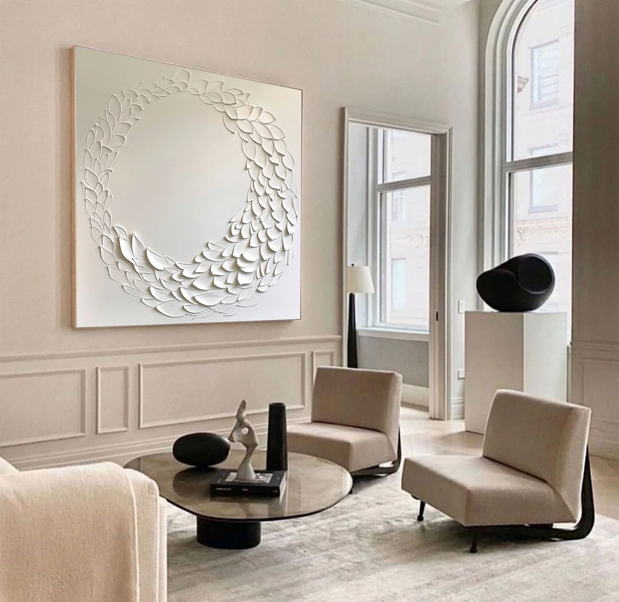 White Minimalist Plaster Art Painting hand-painted #HM1835