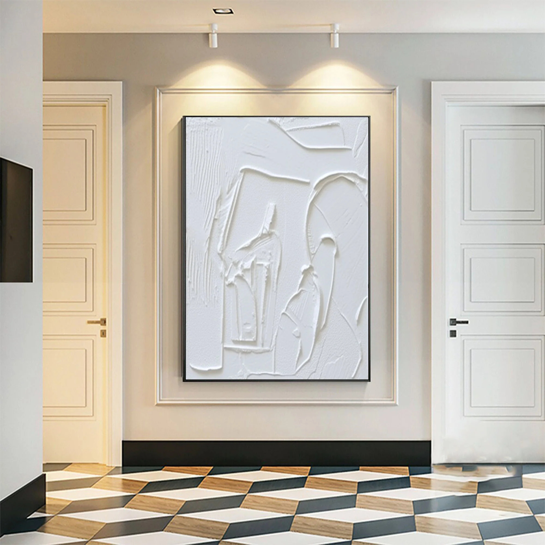 White Minimalist Plaster Art Painting hand-painted #HM1844