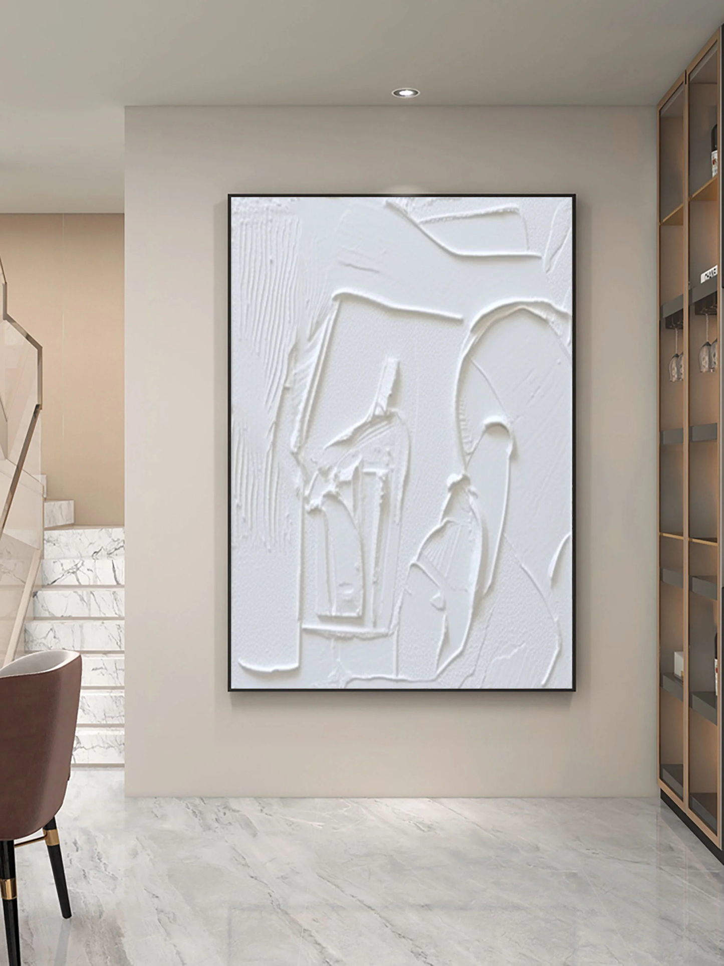 White Minimalist Plaster Art Painting hand-painted #HM1844