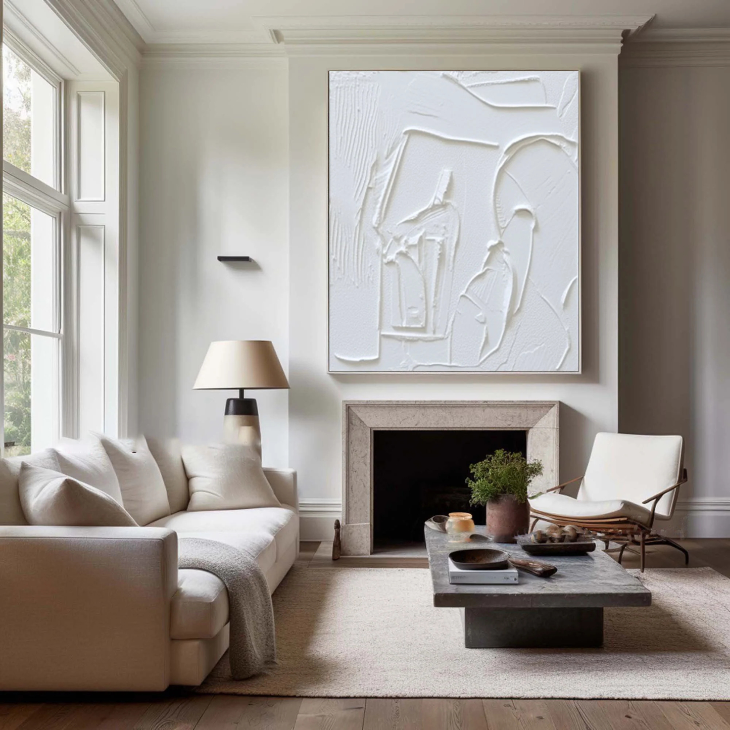 White Minimalist Plaster Art Painting hand-painted #HM1844