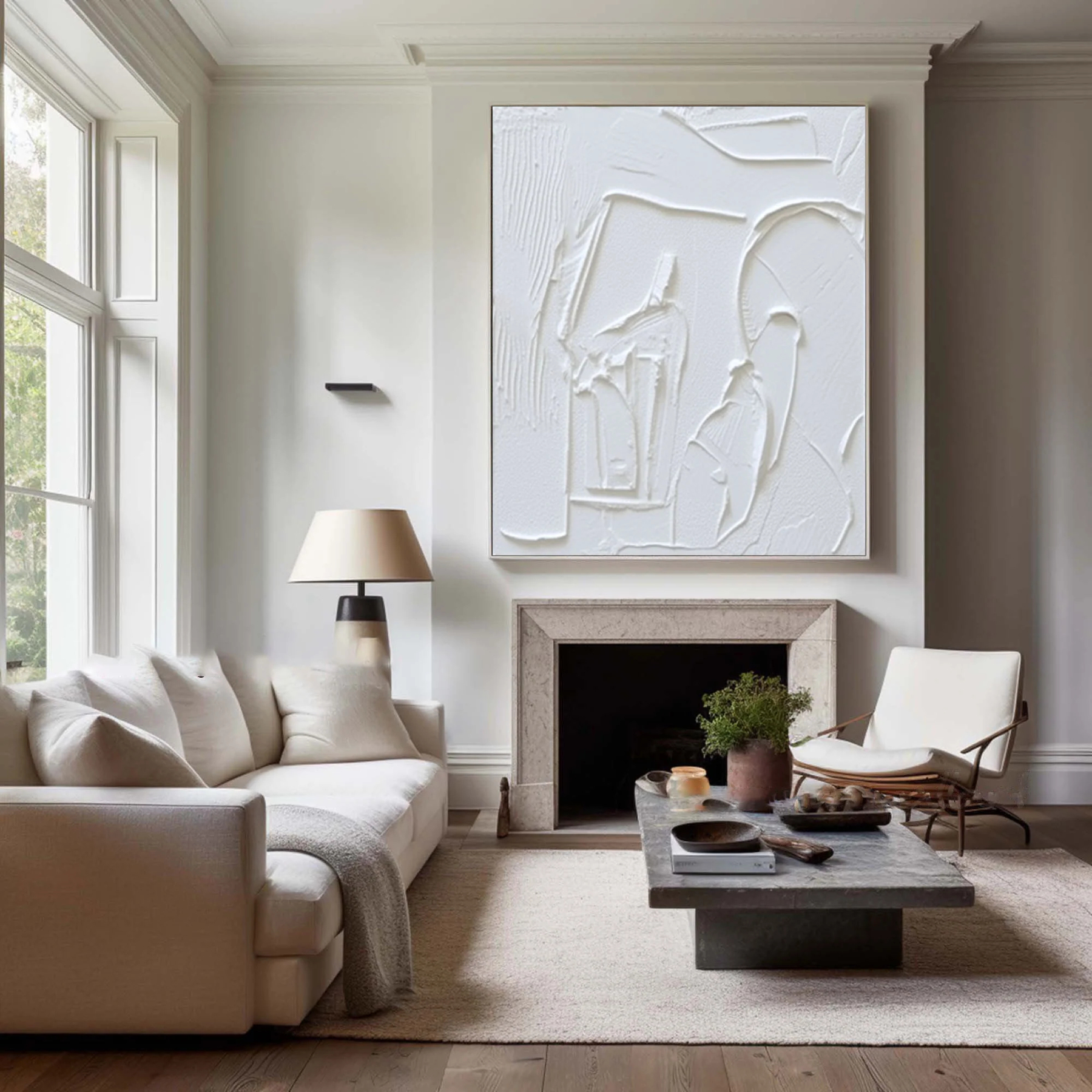 White Minimalist Plaster Art Painting hand-painted #HM1844