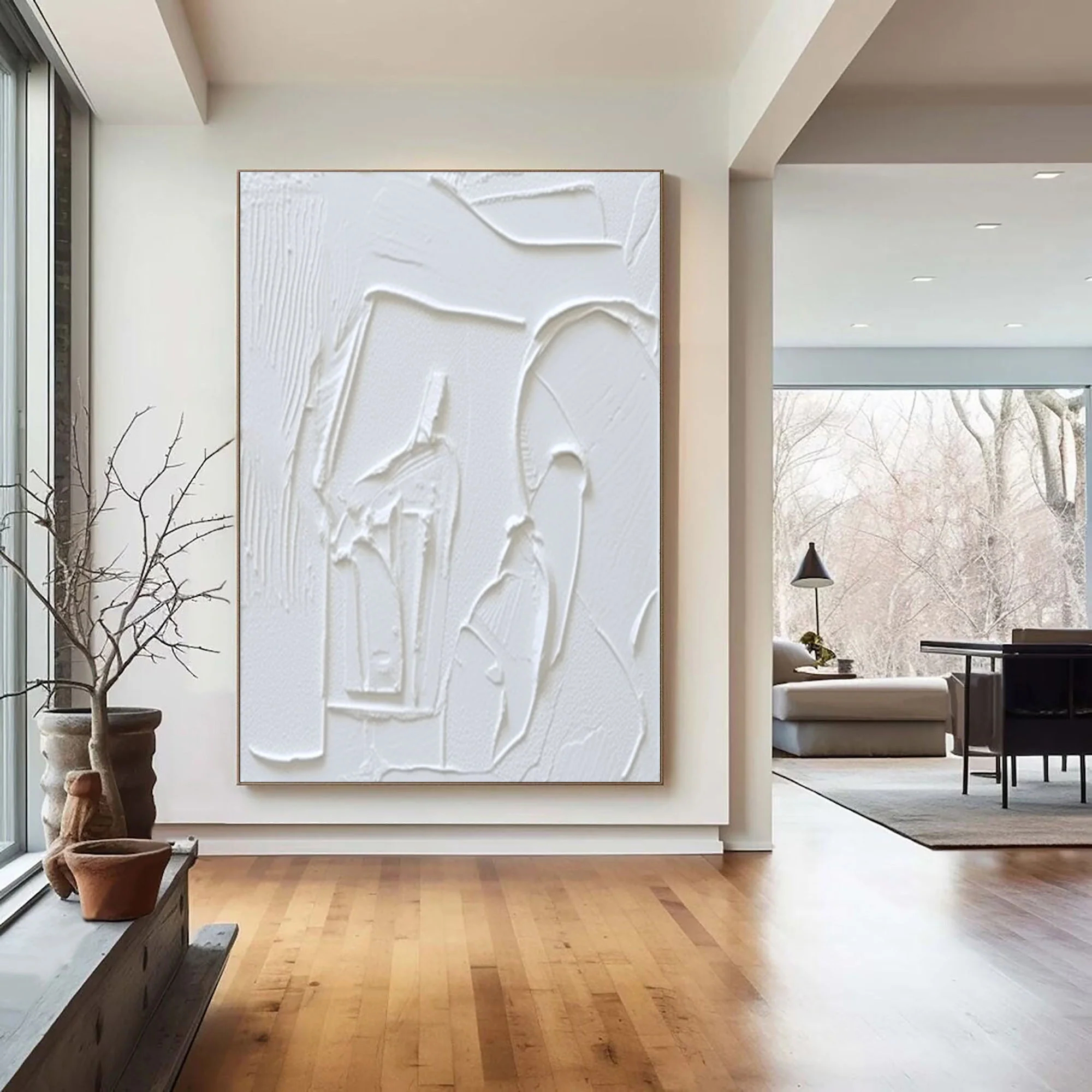 White Minimalist Plaster Art Painting hand-painted #HM1844