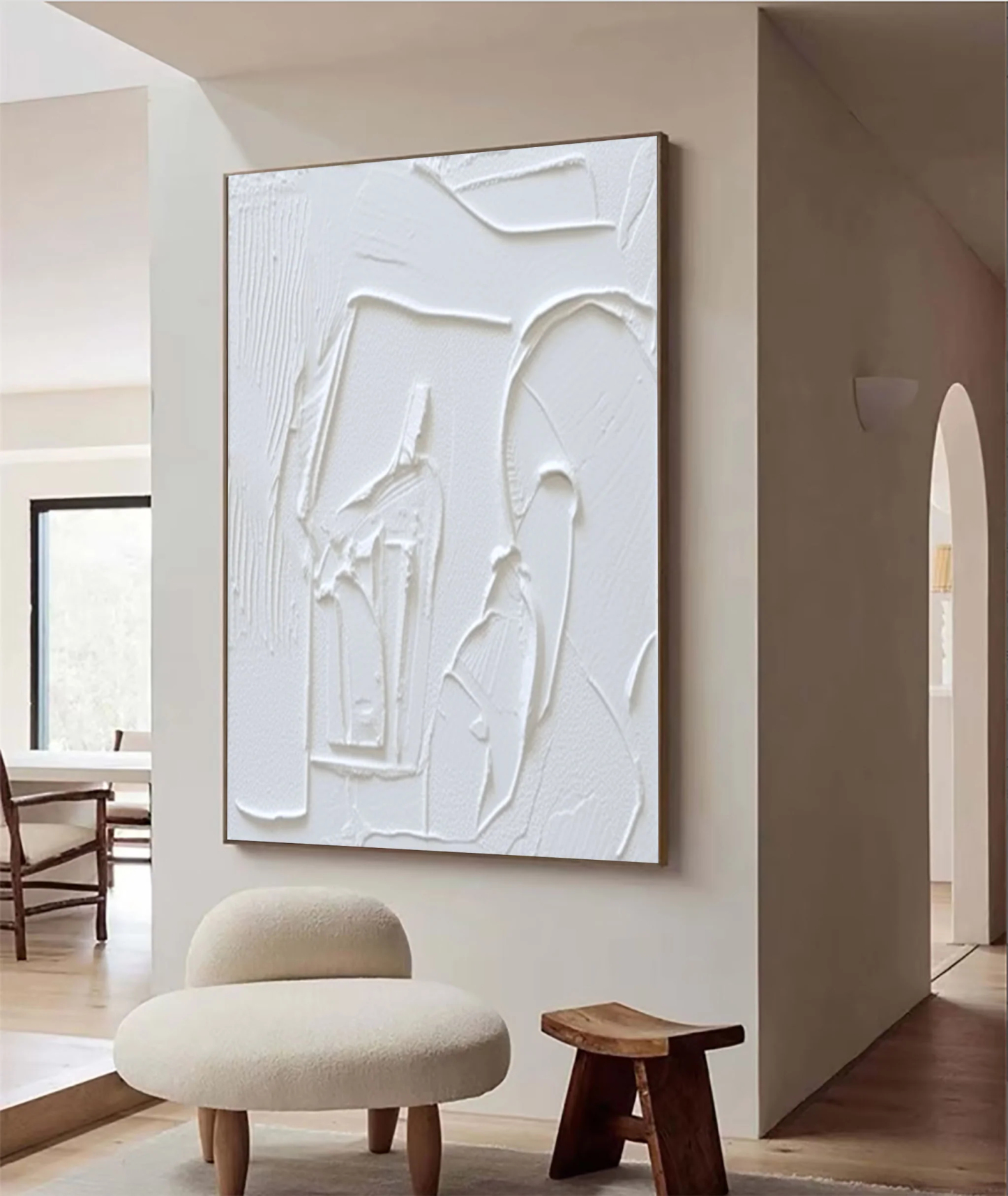 White Minimalist Plaster Art Painting hand-painted #HM1844