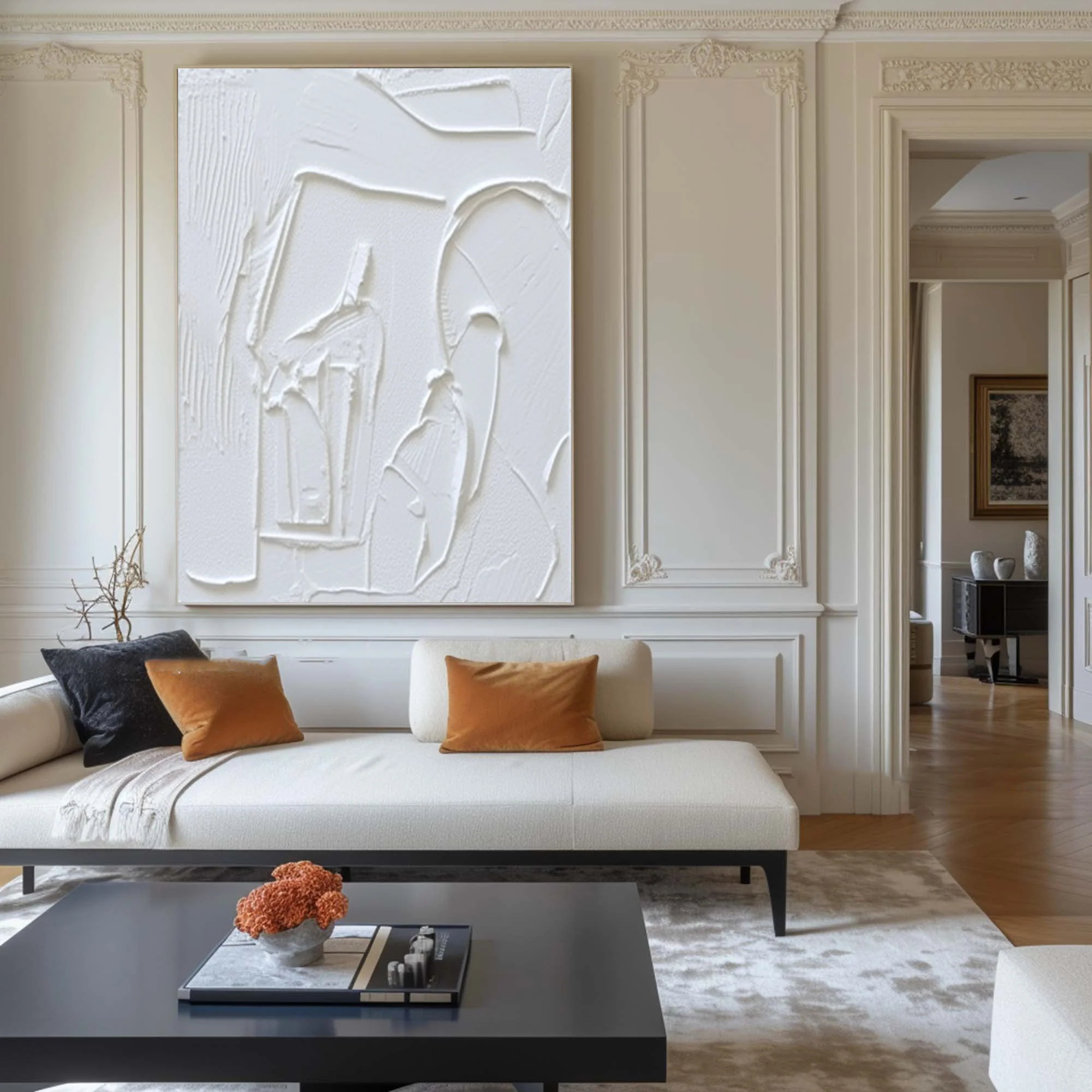 White Minimalist Plaster Art Painting hand-painted #HM1844